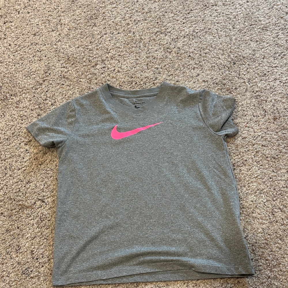 Nike Kids Gray Tee with Pink Swoosh